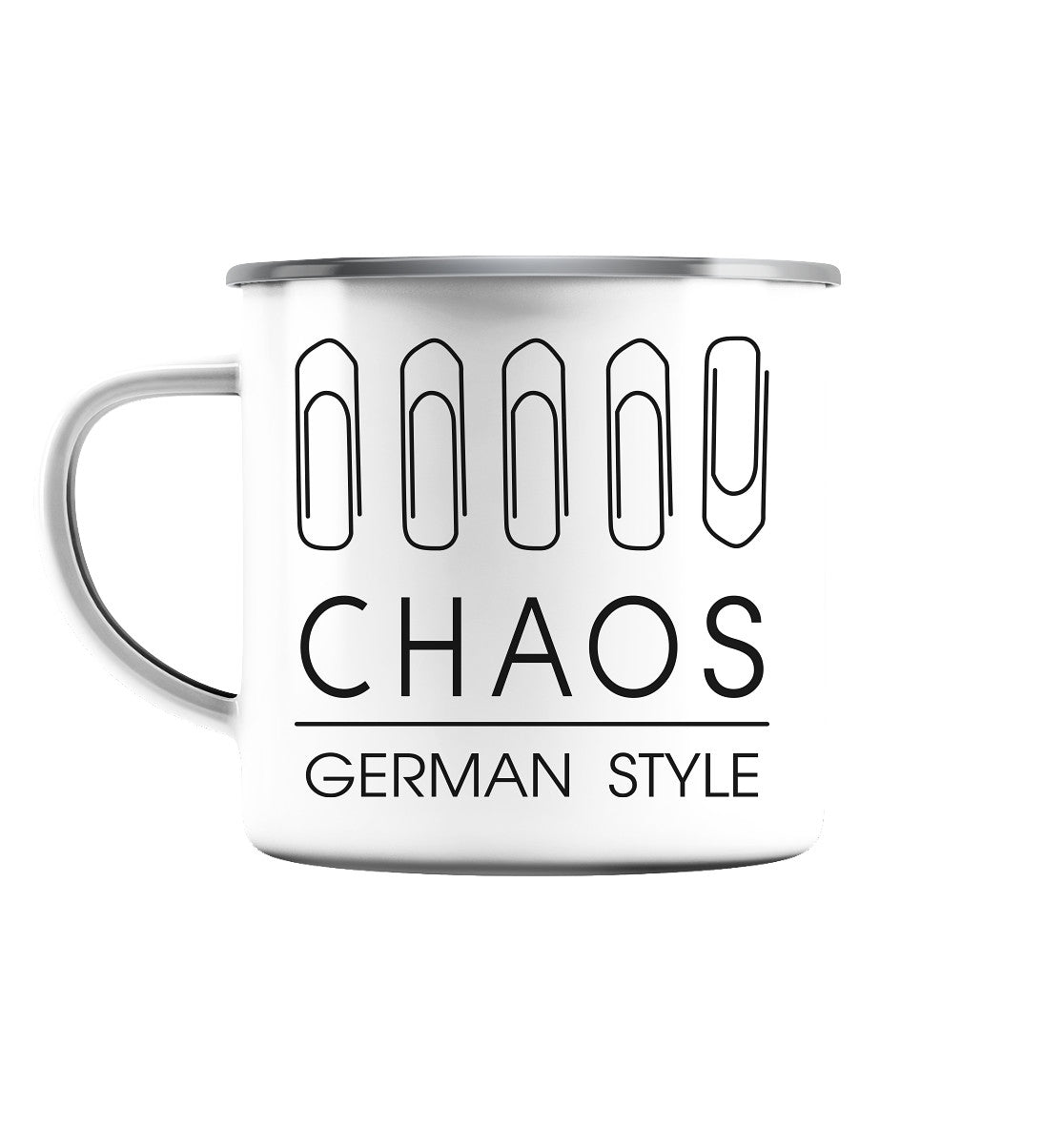 Chaos German Style - Emaille Tasse (Silber)