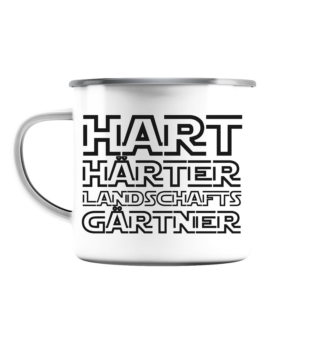Hart, härter, Landschaftsgärtner - Emaille Tasse (Silber)