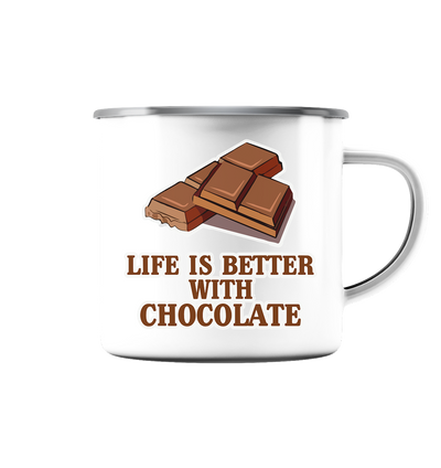 Life is better with chocolate - Emaille Tasse (Silber)