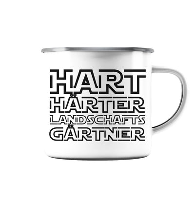Hart, härter, Landschaftsgärtner - Emaille Tasse (Silber)